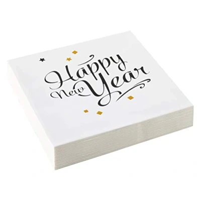 Image de amscan 9902272 Lot de 20 serviettes Wishes Blanc/noir/doré 33 x cm