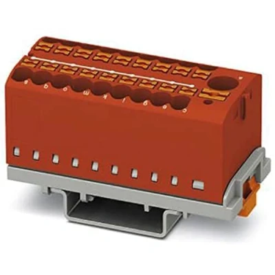 Image de Phoenix Contact PTFIX Lot de 8 blocs distribution 6/18 x 2,5 NS35 RD avec orientation verticale et alimentation intégrée, 690 V, 24 A, nombre connecteurs 19, section 0,14 mm² à 4 mm², rouge