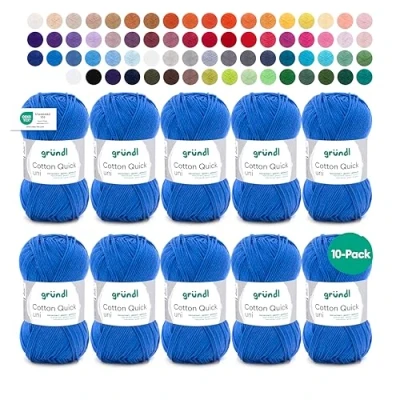 Image de Gründl Fil à Tricoter/Crocheter Cotton Quick Uni, 10 pelotes de 50 g (Fil aux Couleurs joyeuses 100% Coton, certifié Oeko TEX, / 125 m, grosseur d&#039;aiguilles : 3 4, x g), Bleu Royal