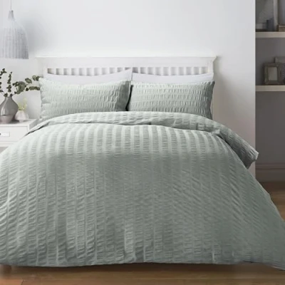 Image de Serene Honley Seersucker Parure de Lit texturée Super King Size en Bleu Canard