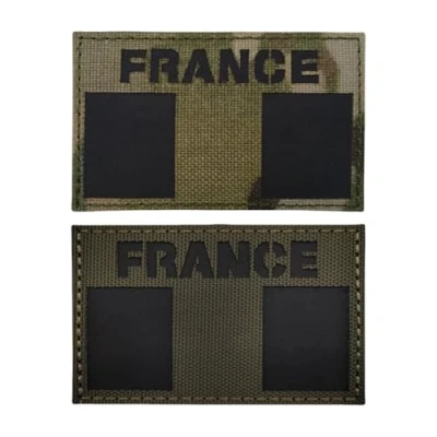 Image de Ecusson France Patch Drapeau Français Militaire Patchs Infrarouge Réfléchissant Tactique Morale Écusson Tissé pour sac à dos et casque uniforme applique, 2 pièces (Camouflage noir)