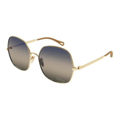 Image de CHLOÉ Lunettes de soleil goldcoloured/blue, Femme, Taille: 60, Gold coloured/blue