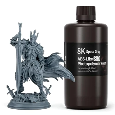 Image de ELEGOO Résine ABS Like 3.0 8K Améliorée, Haute Résistance, Durcissement Rapide, Imprimante 3D à Photopolymérisation 405nm UV pour Imprimantes MSLA/DLP/LCD 8K/12K/14K Gris Spatial 1000g