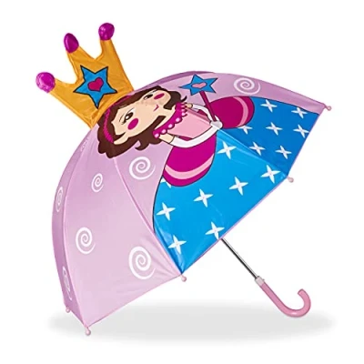 Image de Relaxdays Parapluie pour enfants motif princesse effet 3D fille garçon forme cloche, rose
