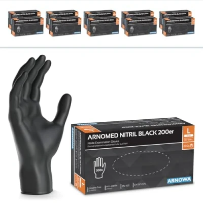 Image de ARNOMED gants nitrile jetables taille L, 2000 pièces (10 boîtes), en noir, gant jetable non poudrés &amp; sans latex, jetables, cuisine tailles S, M, L XL
