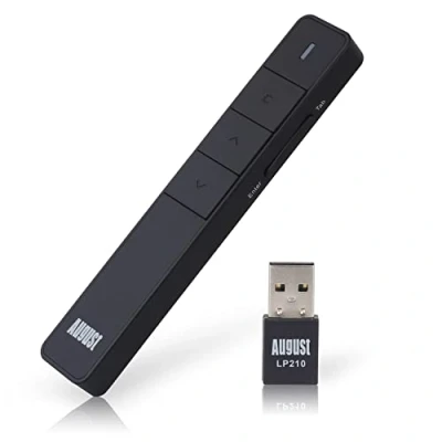 Image de Télécommande PowerPoint Présentation Pointeur Laser Rechargeable August LP210 Diapo Ordinateur USB sans Fil Keynote Prezi Slide Compatible PC Windows 11, 10, 8, 7, Mac Linux, Chrome Noir
