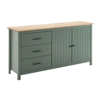 Image de AltoBuy Tina Buffet Bas 2 Portes 3 Tiroirs Bois Ciré et Vert