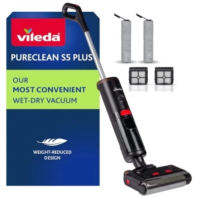 Image de Vileda PureClean S5 Plus, Aspirateur Laveur sans Fil, Sec et Humide, Nettoyeur de Sol Intelligent Auto Nettoyant Léger
