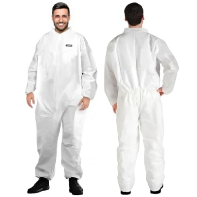 Image de YIBER Hazmat Suit Combinaison jetable de peintre intégrale robuste en 7 tailles avec plusieurs spécifications pour homme et femme sans capuche Respirant résistant à l&#039;eau, taille M,