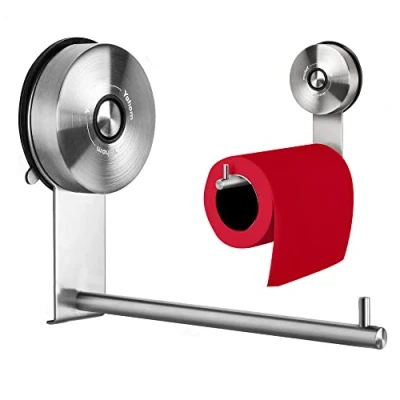 Image de YOHOM Porte Papier Toilette à Ventouse Support Rouleau WC Mural sans Percage de Hygiénique Derouleur Crochet Serviette Torchon INOX Brossé