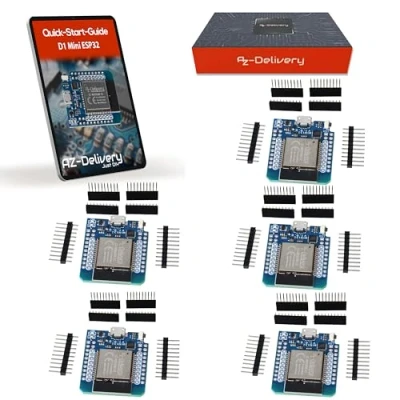 Image de AZDelivery 5X ESP32 D1 Mini NodeMCU Microcontrôleur WiFi WROOM 32 Module Compatible avec Arduino incluant Un E Book!