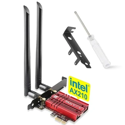 Image de Ubit Carte Wi Fi 5400 Mbit/s Intel AX210 (6 GHz/5 GHz/2,4 GHz) PCIe WLAN pour PC avec Bluetooth 5.3 PCI Express réseau Windows 10/11 (rouge)