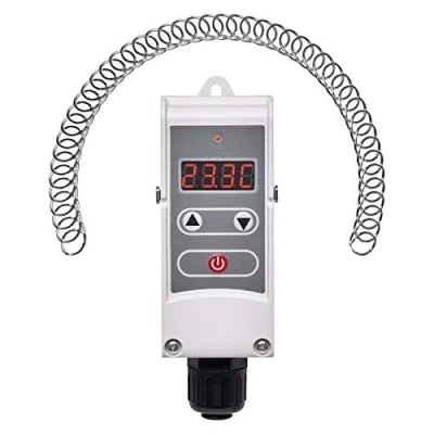 Image de EMOS P5683 Thermostat d&#039;installation avec sensibilité de Commutation réglable, Ressort hélicoïdal et écran numérique/Thermostat tuyauterie Plage réglage 5 C à 80 C, 45 x 110 mm