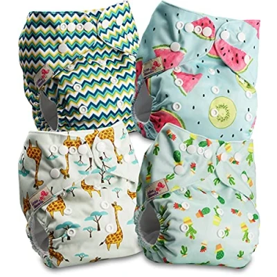Image de Littles &amp; Bloomz Lot de 4 Bébé Couches Réutilisables en Tissu Couche Lavable à Poche avec Bouton Pression, FLP2 0401
