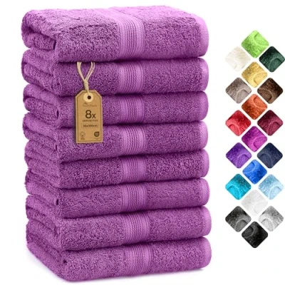 Image de NatureMark 8 Serviettes, 100% Coton, Violet, 50 x 100 cm