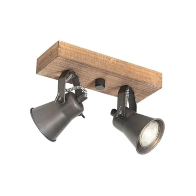 Image de Qazqa jelle Spot plafond, plafonnier 2 lumière L 24 cm Noir Rustique éclairage intérieur Salon I Chambre Cuisine Salle à manger