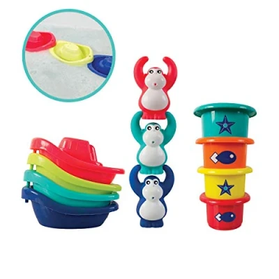 Image de LUDI Coffret de jeu d&#039;eau pour s&#039;amuser à l&#039;heure du bain. Dès 10 mois. 3 gorilles rigolos qui aspergent, 4 bateaux et verres gigognes percés. Une aide au développement la dextérité 40028