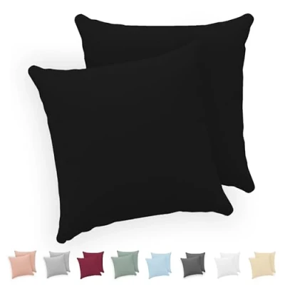 Image de Twinzen® Taie Oreiller 30x30 cm (Lot de 2) 100% Coton Jersey 150 GSM Noir d&#039;oreiller Housse Coussin avec Fermeture Éclair Certifié Oeko Tex
