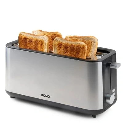 Image de DOMO DO967T grille pain à fente longue Pour 4 toasts Avec réchauffe viennoiseries intégré Acier inoxydable 1350 W