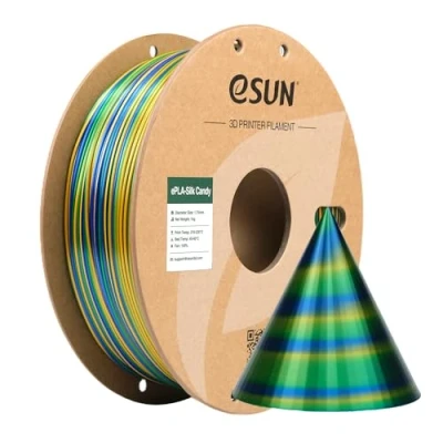 Image de eSUN PLA Bonbon en Soie Filament 1.75mm, Soyeux Multicolore Imprimante 3D 1KG Bobine pour Imprimante，Or Bleu Vert