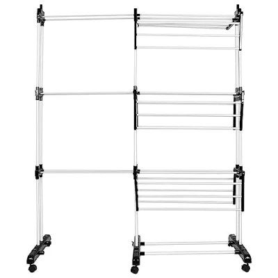 Image de Etendoir à Linge Pliable Séchoir vêtements Mobile Grand 3 Niveaux Peu encombrant Tower Sèche (75 142.5 * 64 170cm noir+Blanc)