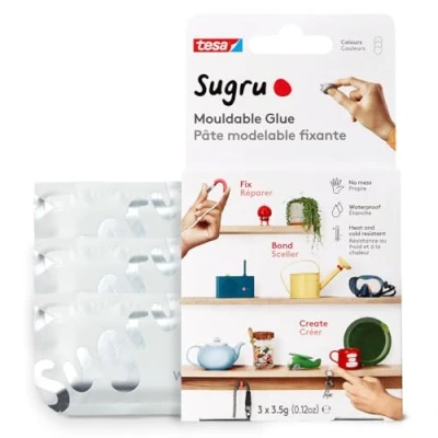 Image de Sugru by tesa Pâte Fixante Polyvalente à Modeler en Lot de 3 x 3.5 g Durcissante Adhésive pour Décorer, Coller, Réparer, et Bricolage Créatif Blanc
