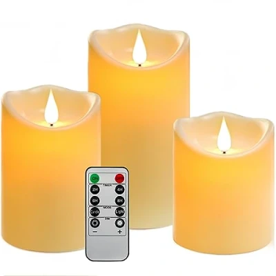 Image de bougie LED extérieure, de batterie avec télécommande à 10 touches, fonction minuterie 24 heures, ensemble 3