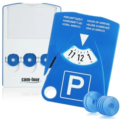Image de com four® 2X Disque de stationnement avec Porte Ticket stationnement, Coupe Ceinture sécurité et jetons Caddie parcomètre en Plastique (2 pièces copeaux Cutter)
