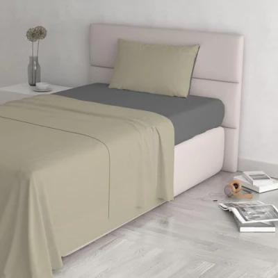 Image de Italian Bed Linen CL NC tortora/fumo 1P Natural Color Ensemble de draps lit, Tourterelle/Gris foncé, Single, 100 % Coton
