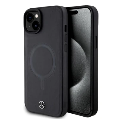 Image de CG MOBILE Mercedes Benz Étui de téléphone compatible avec Magsafe iPhone 15 Plus en cuir véritable protection et durable facile à clipser, absorption des chocs logo signature