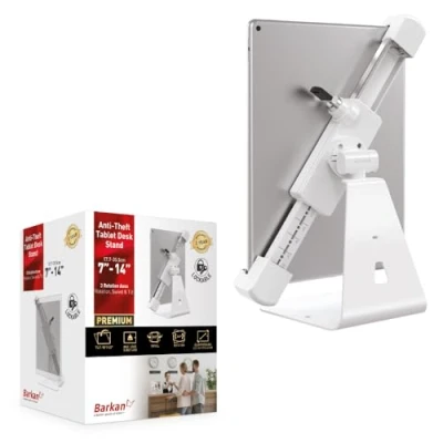 Image de Support Tablette Antivol 7&#039;&#039; à 14&#039;&#039; Rotation 360 Inclinaison 20 90 Blanc