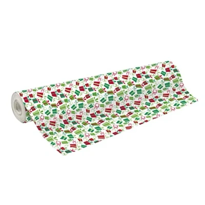 Image de Clairefontaine 211943C Une Bobine De Papier Cadeau Alliance 60g Dimensions : 50x0,70m Motif Cadeaux Rouges, Verts, Fond Blanc Emballage Cadeau, Spéciale Grande Longueur,