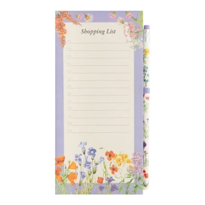 Image de Grupo Erik bloc notes magnétique Botanical Wild Flowers, Liste de courses frigo avec crayon papier, Feuilles détachables 10 x 21 cm, to do list note