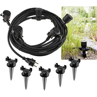 Image de ChiliTec Multiprise de jardin 15 m Câble en caoutchouc 5 prises avec couvercle IP44 Distance : 2,5 pour extérieur Noir