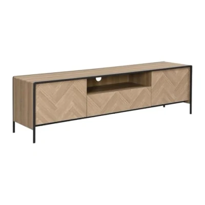 Image de Meuble TV avec 2 portes, 1 tiroir et niche en MDF acier Naturel clair Noir TUMACO