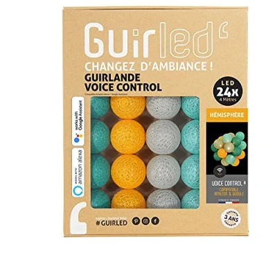 Image de GuirLED Guirlande lumineuse boules coton LED USB Commande Vocale Amazon Alexa &amp; Google Assistant Programmable à l&#039;infini Adaptateur secteur 2xUSB inclus 24 2.4m Hémisphère