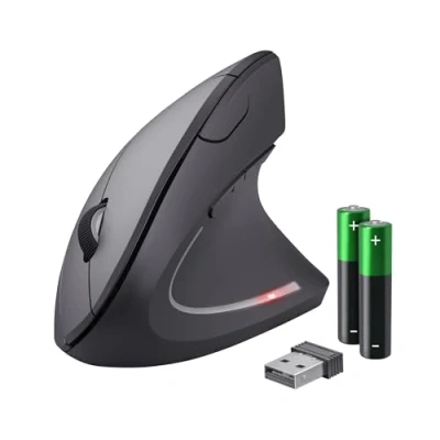 Image de Trust Verto Souris sans Fil, Verticale Ergonomique, 800 1600 DPI, 6 Boutons, LED, Prévention Syndrome de la et Epicondylite, pour Droitier, PC, Ordinateur, Portable, Mac, Piles Incluses