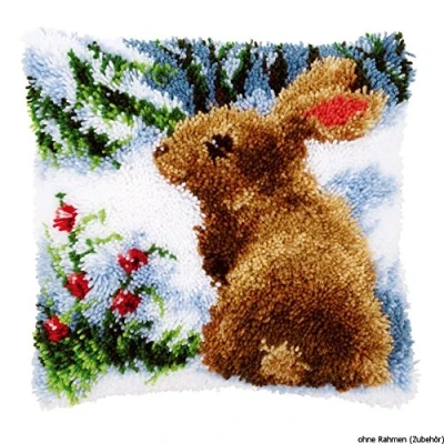 Image de Kit coussin au point noué Lapin dans la neige