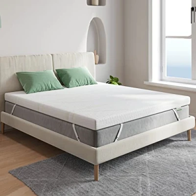 Image de Novilla, Surmatelas 140x200 Mousse à Mémoire de Forme en Gel, 5 cm sur Matelas avec 4 Coins Elastiques, Housse Lavable, Moelleux et Respirant, Blanc