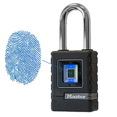 Image de MASTER LOCK Cadenas Biométrique Haute Securité [Etanche] [Empreinte Digitale et Code Directionnel de Secours] [Anse Longue] 4901EURDLHCC Idéal pour des Applications Extérieures