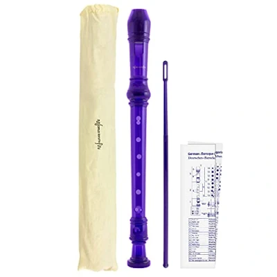 Image de World Rhythm WR 804 flûte à bec scolaire, 3 pièces, comprenant une baguette de nettoyage, un tableau des doigtés et sac transport Violet