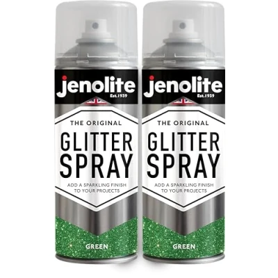 Image de JENOLITE Peinture à paillettes en aérosol VERT pailletée Multisurface Parfait pour l&#039;artisanat et les loisirs 2 x 400ml