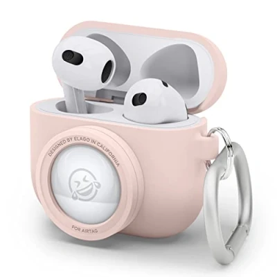 Image de elago Coque Instantané Compatible avec AirPods 3, AirTag, Étui au Design Classique pour Appareil Photo, Porte clés Inclus [Dispositif de Suivi Non Inclus] (Rose des Sables)