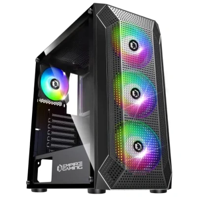 Image de EMPIRE GAMING Boitier PC Gamer Ruby ARGB Moyenne Tour ATX, mATX, ITX Façade Mesh Paroi Latérale en Verre Acrylique 4 Ventilateurs 3 Pins 5 Volts LED RGB Adressable 120 mm MB Sync Noir