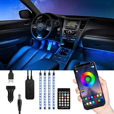 Image de Éclairage LED Voiture Intérieur, TASMOR Ruban RGB pour avec Télécommande et Port USB, Bluetooth APP Contrôle, 48 LEDs, Multicolore Bande Étanche Auto, Sync Musique