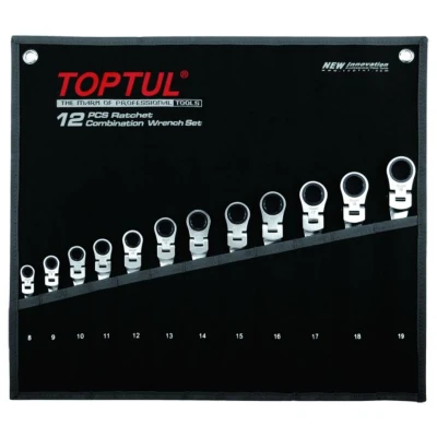 Image de TOPTUL GPAQ1204 Kit de clés à fourche et polygonale cliquet 12 8,9,10,11,12,13,14, 15, 16, 17, 18, 19 Acier chrome vanadium