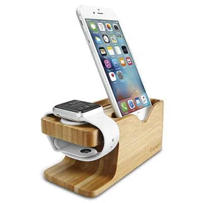 Image de Spigen S370 Support de Charge Compatible avec Toutes Les séries d&#039;Apple Watch et Tous téléphones Bois