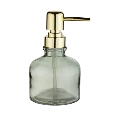 Image de WENKO Distributeur de Savon Atessa Mint, à Pompe en Verre avec tête dorée, Rechargeable jusqu&#039;à 200 ML Liquide, Petit pour lavabo, Ø 8 x 14 cm