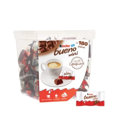 Image de Kinder Bueno Mini Fines Gaufrettes enrobées de Chocolat au Lait fourrées et Noisettes Goûter Fondant Croustillant Boite 180 pièces