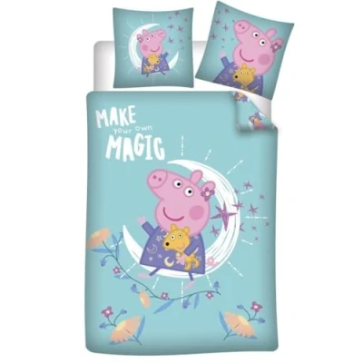 Image de Parure de Lit Peppa Pig Magic 1 Personne, Housse Couette Réversible 140x200 cm + Taie d&#039;oreiller 63x63 cm, Polycoton